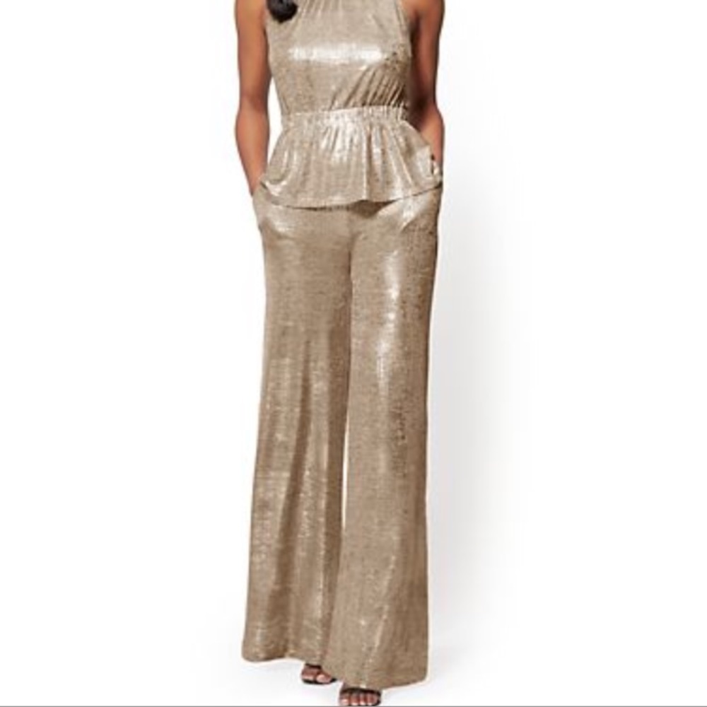 Metallic-foil Palazzo Pants